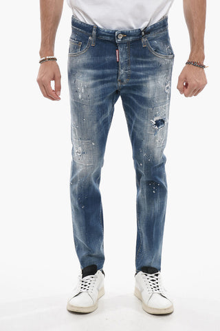 Jeans Skater Delavé con Applicazione Strass