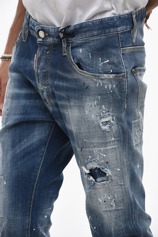 Jeans Skater Delavé con Applicazione Strass