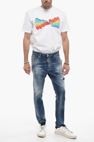 Jeans Skater Delavé con Applicazione Strass