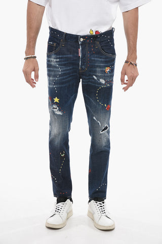 Embroidered Skater Denims with Dark Wash