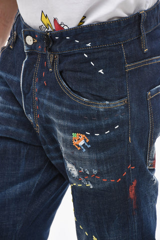 Embroidered Skater Denims with Dark Wash