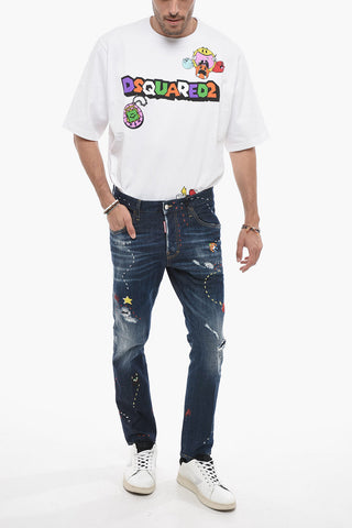 Embroidered Skater Denims with Dark Wash