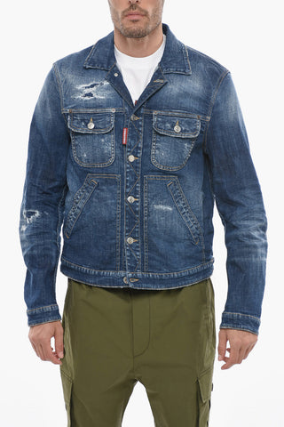Denim Boxy Jacket with Distressed Detail