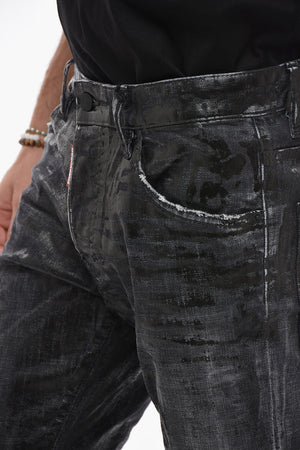 Jeans Skater in Cotone Spalmato con Dettaglio Distressed