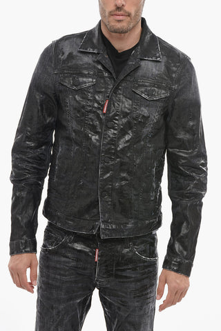 Coated Denim Jacket with Distressed Detail