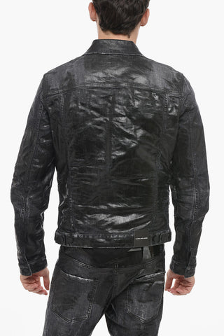 Coated Denim Jacket with Distressed Detail
