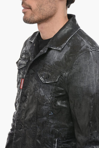 Coated Denim Jacket with Distressed Detail