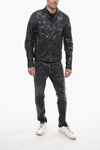 Coated Denim Jacket with Distressed Detail
