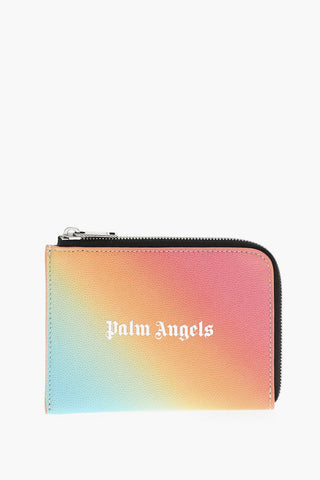 Gradient Effect Saffiano Leather Card Holder with Zip Closure