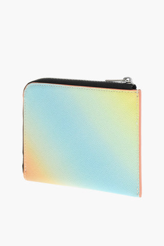 Gradient Effect Saffiano Leather Card Holder with Zip Closure