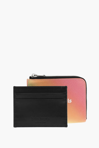 Gradient Effect Saffiano Leather Card Holder with Zip Closure
