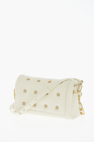 Borsa a Spalla in Pelle con Motivo Iconico in Metallo Dorato