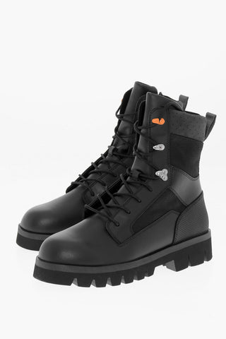 Solid Color Leather and Fabric Combat Boots with Commando Sole