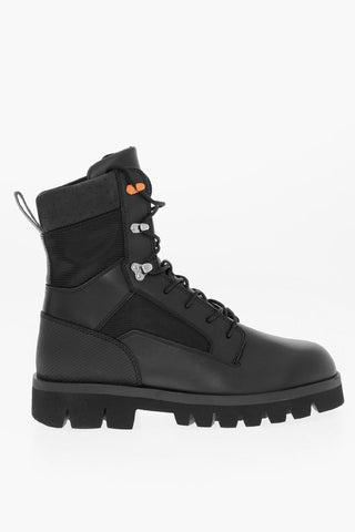 Solid Color Leather and Fabric Combat Boots with Commando Sole