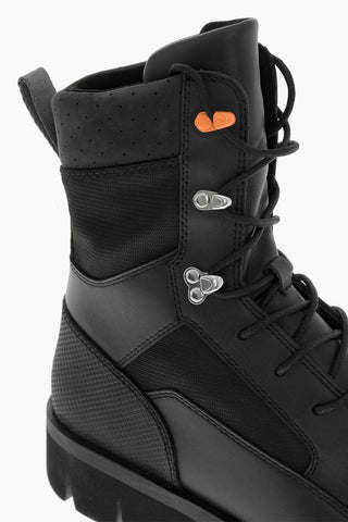 Solid Color Leather and Fabric Combat Boots with Commando Sole