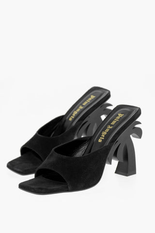 Suede Mules with palm Shaped Heel 12cm