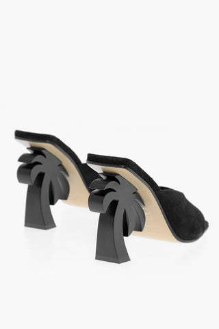 Suede Mules with palm Shaped Heel 12cm