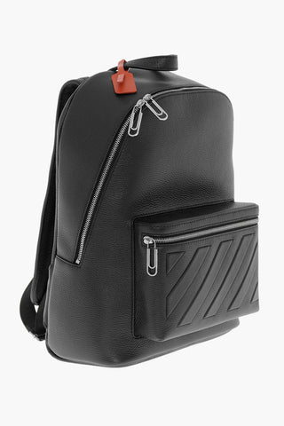 Hammered Leather Backpack BINDER With Diagonal Stripe Pattern