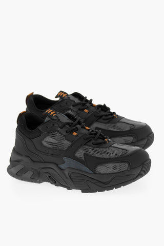 Leather Low-Top Sneakers with Mesh Details
