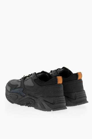 Leather Low-Top Sneakers with Mesh Details