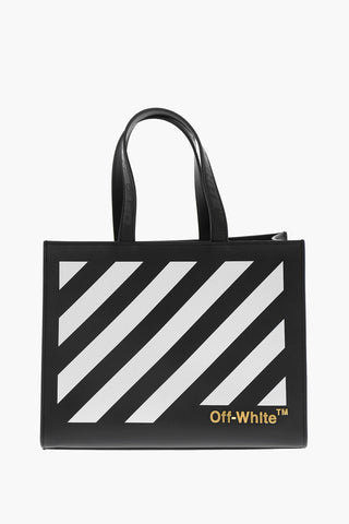 Leather Tote Bag with Diagonal Stripe Detailing