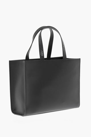 Leather Tote Bag with Diagonal Stripe Detailing