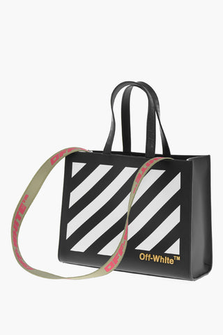 Leather Tote Bag with Diagonal Stripe Detailing