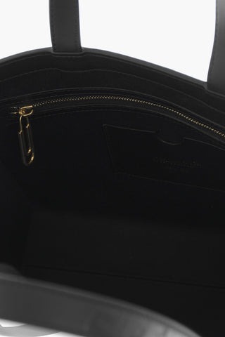 Leather Tote Bag with Diagonal Stripe Detailing