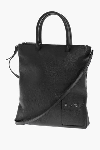 Textured Leather Tote Bag with Removable Shoulder Strap
