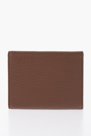 Solid Color Textured Leather Wallet with Metal Logo