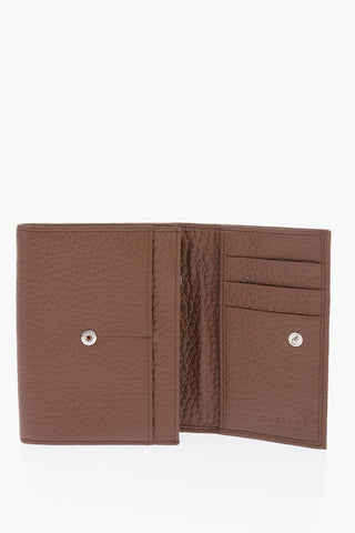 Solid Color Textured Leather Wallet with Metal Logo