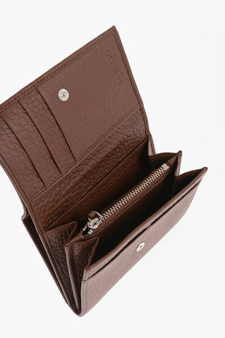 Solid Color Textured Leather Wallet with Metal Logo