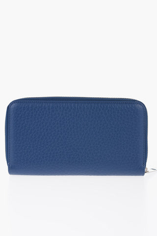 Textured Leather Wallet with Metal Logo