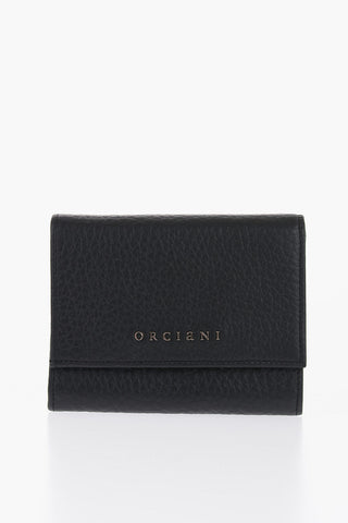 Solid Color Textured Leather Wallet with Metal Logo