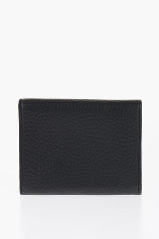 Solid Color Textured Leather Wallet with Metal Logo
