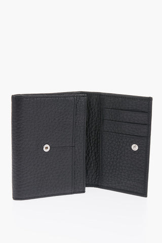 Solid Color Textured Leather Wallet with Metal Logo