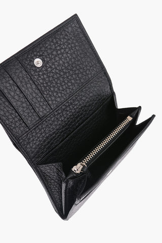 Solid Color Textured Leather Wallet with Metal Logo