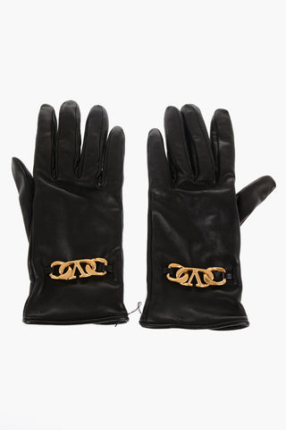 GARAVANI Leather Gloves with Golden Metal Monogram