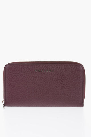 Textured Leather Wallet with Metal Logo