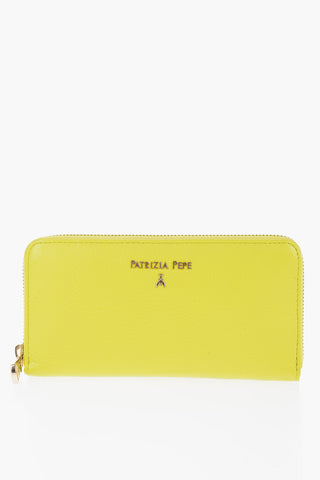 Textured Leather Continental Wallet with Metal Logo