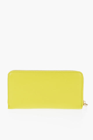 Textured Leather Continental Wallet with Metal Logo