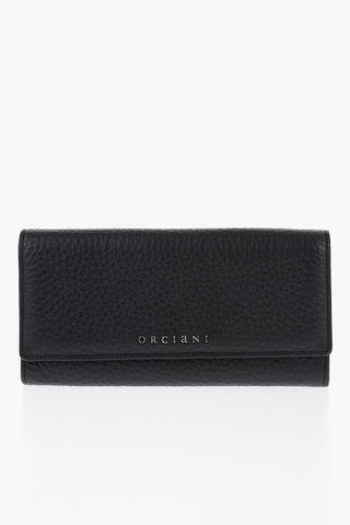 Textured Leather Wallet with Silver Tone Logo