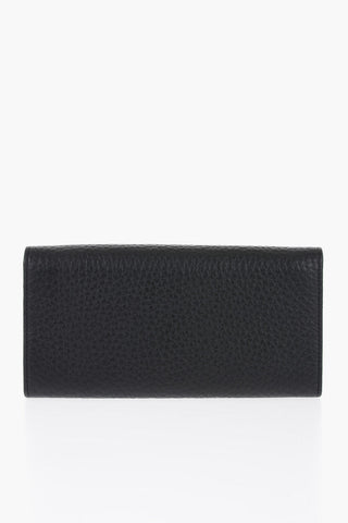 Textured Leather Wallet with Silver Tone Logo