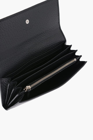 Textured Leather Wallet with Silver Tone Logo