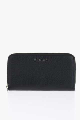 Textured Leather Wallet with Metal Logo