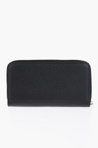 Textured Leather Wallet with Metal Logo