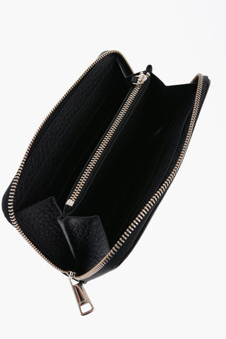 Textured Leather Wallet with Metal Logo