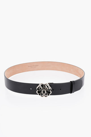 Solid Color Leather Belt with Silver-Tone Buckle 40mm