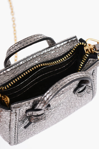 MARCELLA CLUB Cracked Effect Metallic Leather Mini Bag with Removable Shoulder Strap