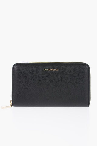 Textured Leather Continental Wallet with Golden Logo